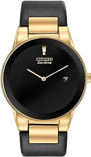 Men's Citizen Eco-Drive Axiom Gold-Tone Black Leather Strap Watch AU1062-05E
