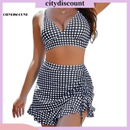 <citydiscount> Women Two-piece Swimsuit  2Pcs Women Bikini Set Dot Print V-Neck Sling Bra High Waist