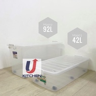 MAXONIC 42L Transparent Rectangular Storage Box With Wheel M9903 / Under Bed Storage Box / Car Boot 
