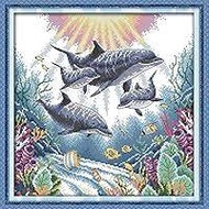 DOLPHIN CROSS STITCH KIT 36CM X 36CM