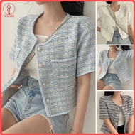 fulaide Women Coat Blazer French Style Elegant Short Sleeve Short Type Single-breasted Color Matchin