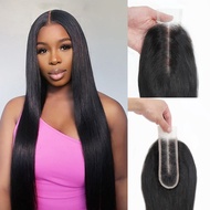 2x6 Lace Closure Human Hair Straight Long Deep Parting KIM K Closure Natural Black Middle Part 100% 