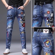 Italy Dsquared2 Brand Mens Jeans Mens Fashion Casual Slim Street Punk DSQ Letter Print Denim Pants H