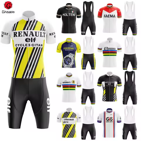 Retro Cycling Jersey Set for Men, Bicycle Suit, Summer Sleeve, Bib Shorts, Por Team Clothes, 20D Gel