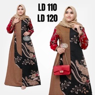 gamis batik wanita kombinasi polos - gamis modern - merah xxxl