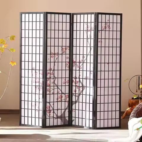 v 4-Panel Shoji Screen Room Divider, 5.9 ft Wood Dragon Pattern Room Dividers and Folding Privacy Sc