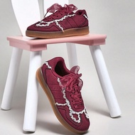 #Y2K Kids' Lace Detail Cute Gum Sole Wine Sneakers-Elegant Ribbon Lace-Up Princess Shoes For Music F