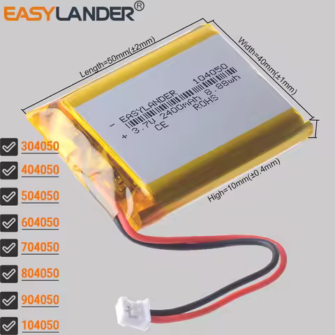 JST2.0mm 2Pin 3.7V 2000mAh 804050 Rechargeable Lithium Li-ion Polymer Battery 304050 404050 504050 6