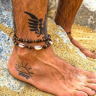 2Pcs Bohemian Shell Wood Coconut Anklet for Men Woman Beach Handmade Adjustable Anklet Gift