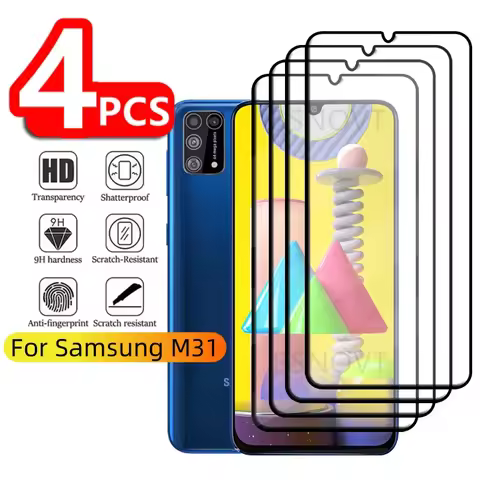 1/2/3/4PCS For Samsung M31 Glass Samsung Galaxy M31 Tempered Glass Protective Full Cover Glue Screen