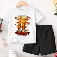 Kids T-shirt & Shorts Set | Unisex 5-15 Years | ANOMALI MERDEKA TUNG SAHUR Motif August 17th