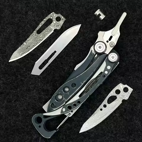 Damascus Steel Replace Blade Scalpel Handle Thumb Grip For Leatherman Skeletool DIY Upgrade Parts Ac