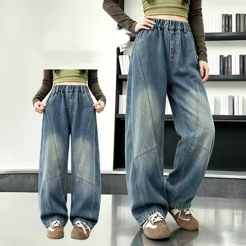 High Fashion Kids Child Streetwear Retro Patchwork Denim Pants y2k Jeans For Teenage Boy Casual Bagg