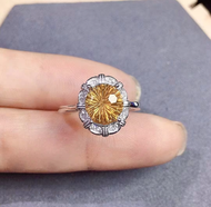 VVS Grade Natural Citrine Silver Ring 8mm*8mm 2ct Citrine Silver Ring 18K Gold Plating 925 Silver Cr