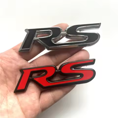 3D Metal Black Red Logo RS Steering Wheel Emblem Car Badge RS Sticker Accessories