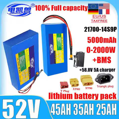52V lithium-ion battery pack 45Ah 35Ah 25Ah 15Ah 21700 0-2000W high-power electric vehicle tool with