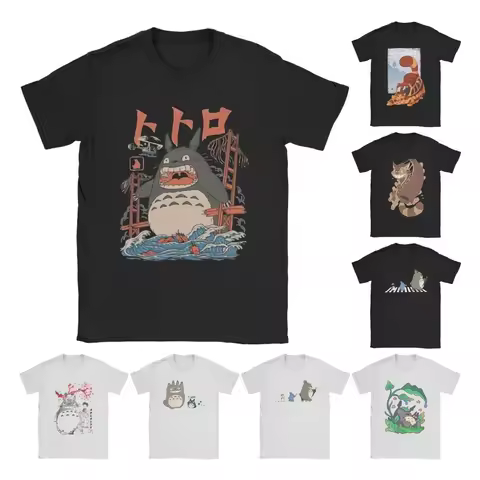 Totoro-Miyazaki Anime Men T Shirt Cartoon Creative Tee Shirt Short Sleeve Crewneck T-Shirt 100% Cott