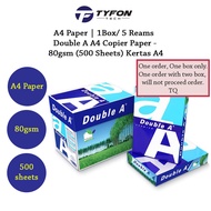 A4 Paper | 1Box/ 5 Reams - Double A A4 Copier Paper - 80gsm (500 Sheets) Kertas A4