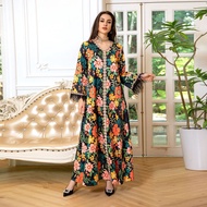 AB359 Casual Muslim Fashion Robe with Printed Diamond Fur - Dubai Inspired