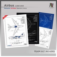 [Poster Only]  Airbus A380 - 800 & Malaysia Airlines A380 MAS Minimal Aviation Blueprint Large Poste