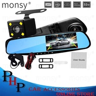 Monsy Dash Cam For Car Dash Cam 1080P HD Mirror Video Recorder Touch Screen Rear Dash Camera For Car