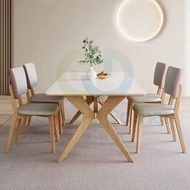 東西物聚 - 包安裝送貨-北歐風實木餐枱餐椅組合 升級旗艦版-1.3米餐桌+4椅【原木色框架】 長方形橡膠木家用飯廳食飯枱 現代簡約餐檯 吃飯桌子
