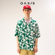 OASIS เสื้อฮาวาย เสื้อเชิ้ตผู้ชาย แขนสั้น เสื้อสงกรานต์ ผ้าโพลีเอสเตอร์ MWSOH-4567-V สีดำ  เขียว