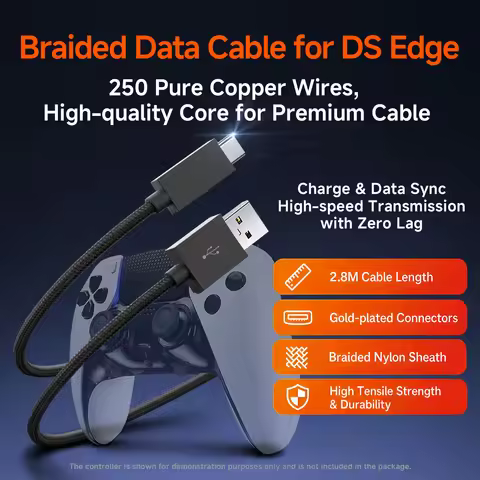 2.8M long braided wire dual online charging and data transmission without delay, suitable for PS5 El