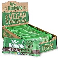 BodyMe Organic Vegan Protein Bar, Raw Cocoa Mint, 12 x 60 g Vegan Protein Bars, Gluten Free, 16 g Complete Vegan Protein per Snack, 3 Proteins, All Essential Amino Acids, Fitness Bar