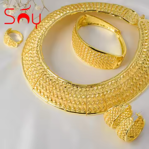 Sunny Jewelry Set Simple Elegant Bridal Wedding Earrings Necklace Bracelet Ring For Women African St