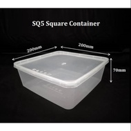 SQ 5 Square Disposable plastic food container with lid ( 30pcs+-) / bekas kek 7 inchi