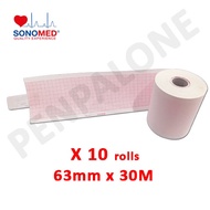 63mm x 30M - 10 rolls - Sonomed Brand ECG paper ( 3 Channel )