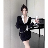 Fake Two-Piece Black Shirt Long-Sleeved Autumn Winter Dress Women Early Autumn Light Mature Style Ho