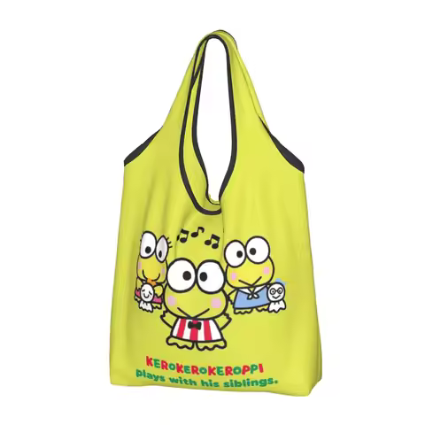 Custom Funny Keroppi Manga Anime Shopping Tote Bag Portable Groceries Shoulder Shopper Bag