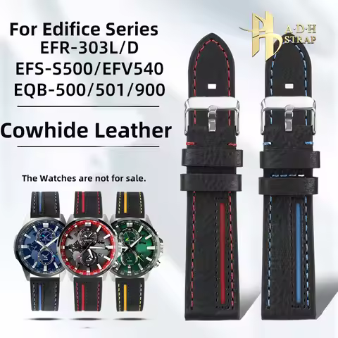 High Quality Cowhide Watch Strap For Casio Edifice ECB-800/900 New EFR-303CL Leather Watchband 22mm 