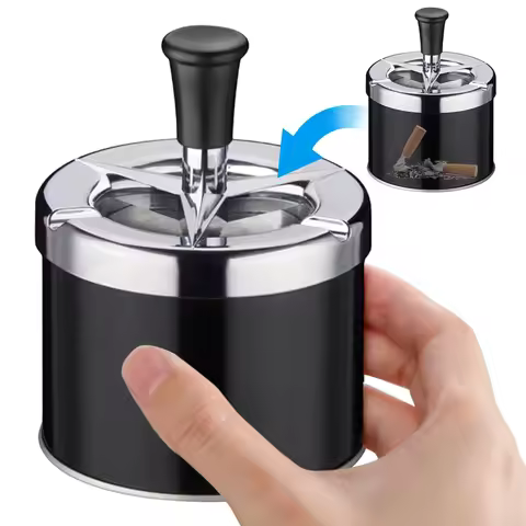Spinning Ashtray Windproof Self-Cleaning Ashtray Metal Desktop Ashtray Push Down Ashtray with Lid fo