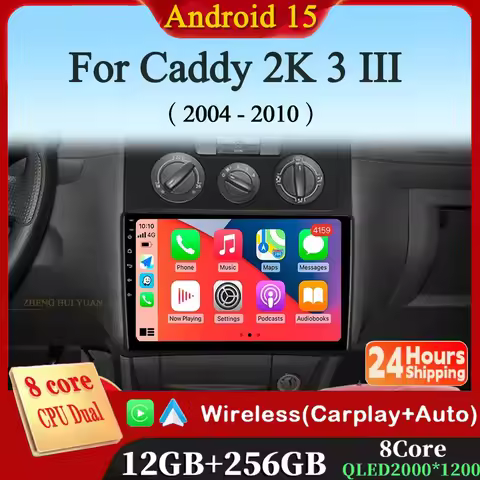 Android 15 2K QLED For Volkswagen Caddy 2K 3 III 2004 - 2010 CarPlay Auto Car Radio Multimedia Video
