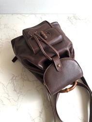 特選貨品 GUCCI中古二手竹節咖啡色雙肩包 後背包 背囊 古董包