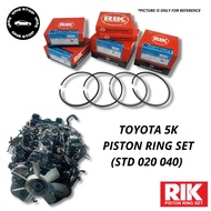 TOYOTA 5K ENGINE JAPAN RIK PISTON RING SET STANDARD STD/ 020/ 040 (28750)
