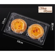 100 Plastic Boxes for 2 Egg Tarts, Dumplings, 2-cell Plastic Box, 4 Fruit Tarts Box