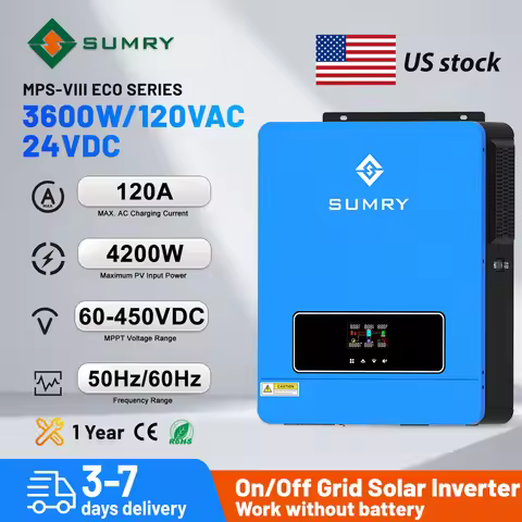 SUMRY Solar Inverter 3.6KW 24V 120V Pure Sine Wave on/Off Grid Inverter MPPT 110A Controller Charger