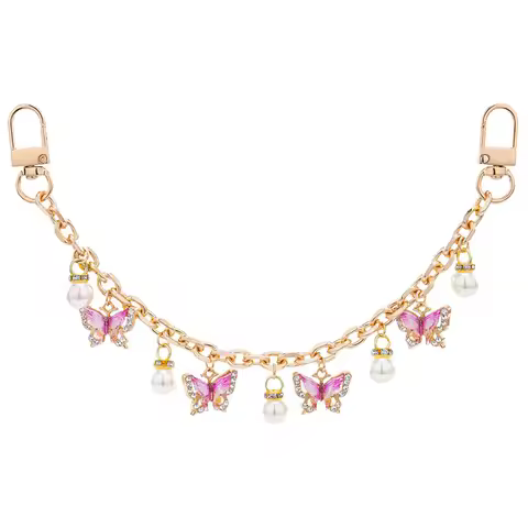 HOLIN Pink Butterfly Purse Chain Charm 26CM Gold Chain Bag Keychains Luxury Colgantes Para Bolsas De