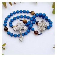 Catholic Rosary Our Lady Miraculous Rosary Yellow Tiger Eye Blue Wood Pardon Crucifix Baptism Gift