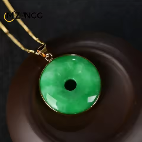 925 Silver Inlaid Natural Yang Green Jade Peace Buckle Pendant Men's and Women's Lutong Jadeite Neck
