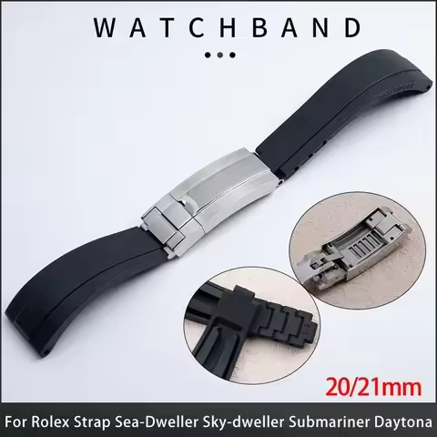 New 20/21mm Black Rubber Watchband For Rolex Strap DAYTONA SUBMARINER GMT YachtMaster OYSTERFLEX Dat