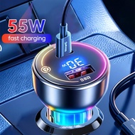 USB C Car Charger 55w 30w Dual Port Pd Fast Adapter for Iphone 15 16 17 Samsung for Huawei for Xiaom