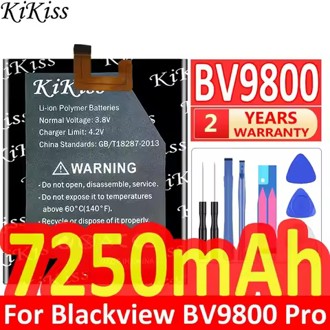 7250mAh KiKiss Replacement Battery For Blackview BV9800 / BV9800 Pro High Capacity Batteries + Track