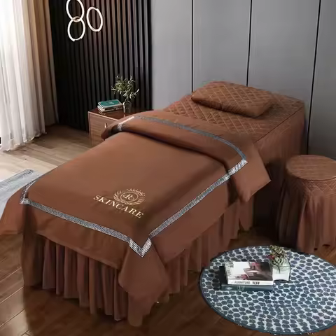 Nordic Style 4pcs Beauty Salon Bed Cover Massage Spa Bedskirt, Pillowcase, StoolCover, Dulvet Cover 