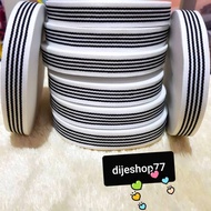 White black striped ribbon 2 cm wide - ROLL 2 cm thick fabric webbing ribbon/ shirt pants list