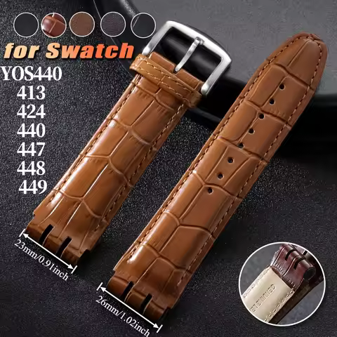 23mm for Swatch YOS440 413 424 440 447 448 449 Watch Strap Genuine Leather Watch Band Business Men's